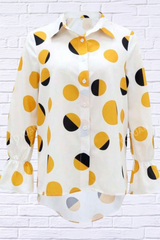 Polka Dot Asymmetrical Shirt with Flared Sleeve