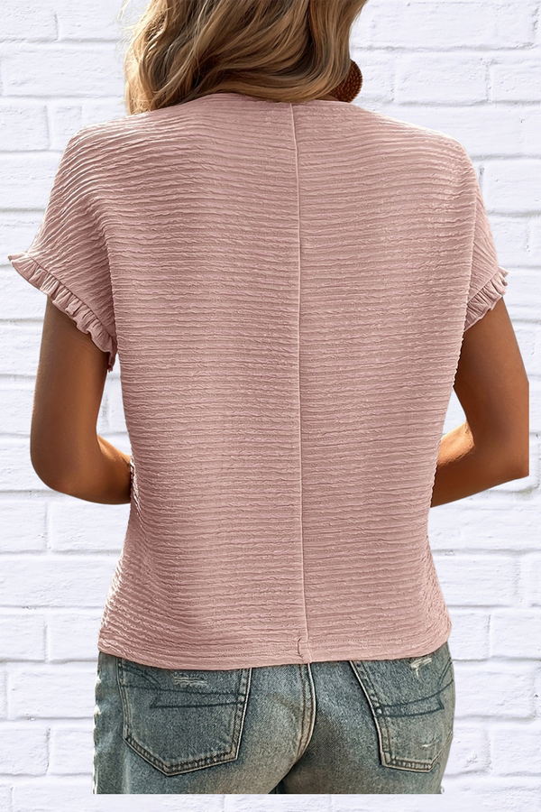 Round Neck Frill Short Sleeve T-Shirt