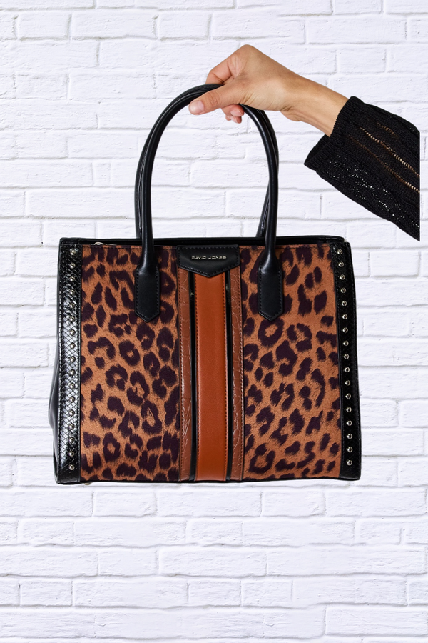 David Jones Leopard Contrast Rivet Handbag