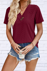 Eyelet V-Neck Short Sleeve Top