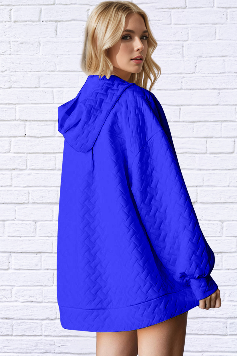 Royal Blue Texture Drop Shoulder Long Sleeve Hoodie