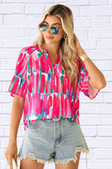 Jeanette Abstract Brushwork Print Blouse: Bold, Bright, and Beautiful