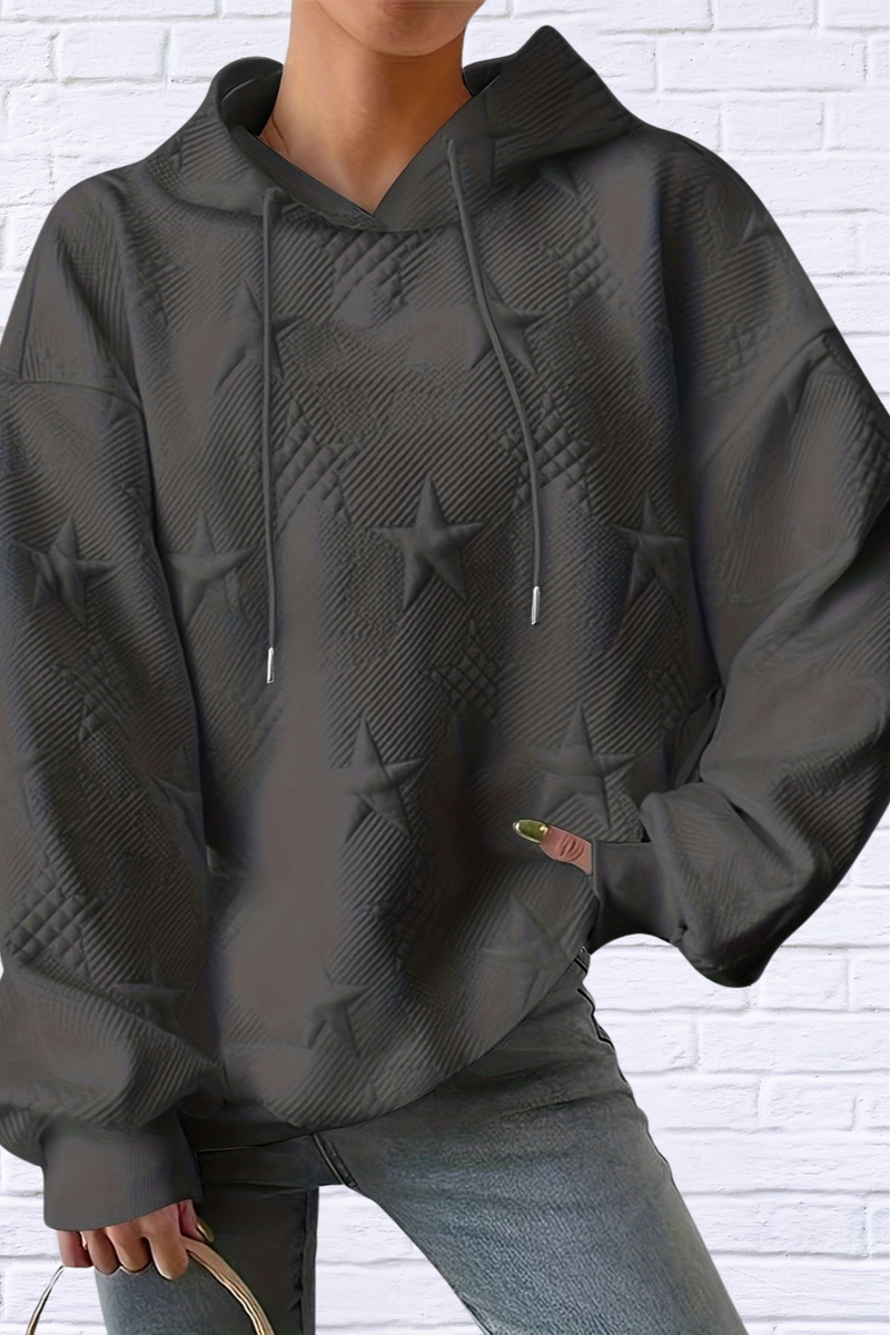 Plus Size Star Texture Long Sleeve Drawstring Hoodie