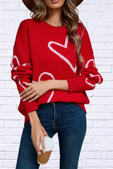 Heart Dropped Shoulder Long Sleeve Sweater