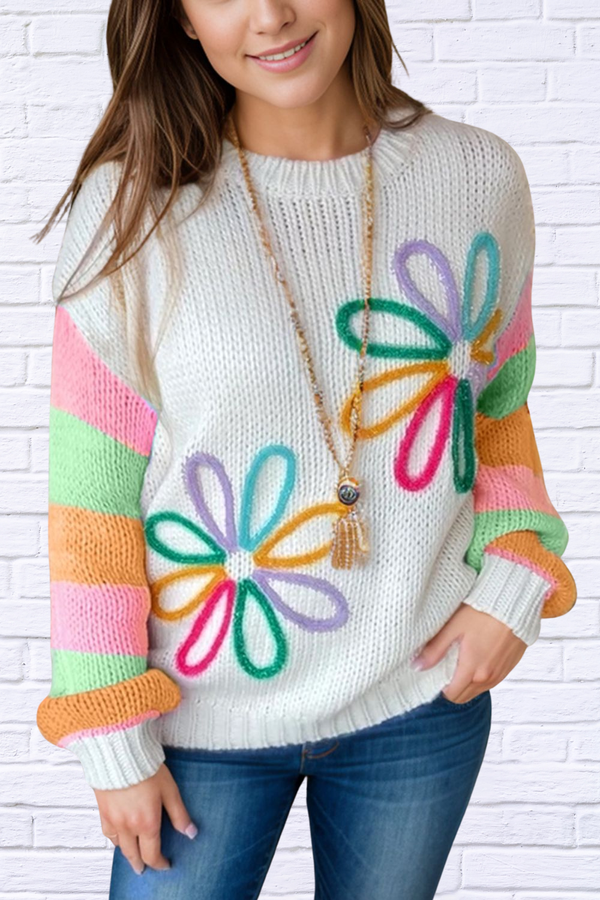 April Color Block Round Neck Sweater