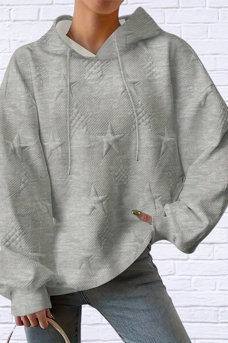 Plus Size Star Texture Long Sleeve Drawstring Hoodie