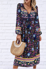 Devine Tassel Tied Printed Long Sleeve Dress