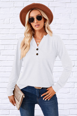 V-Neck Buttoned Long Sleeve Blouse