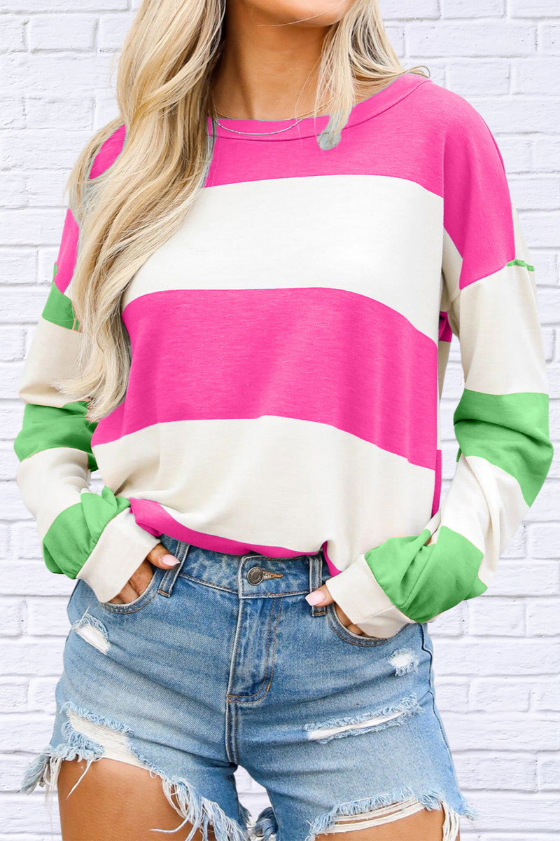 Rayne Contrast Color Block Round Neck Long Sleeve Top