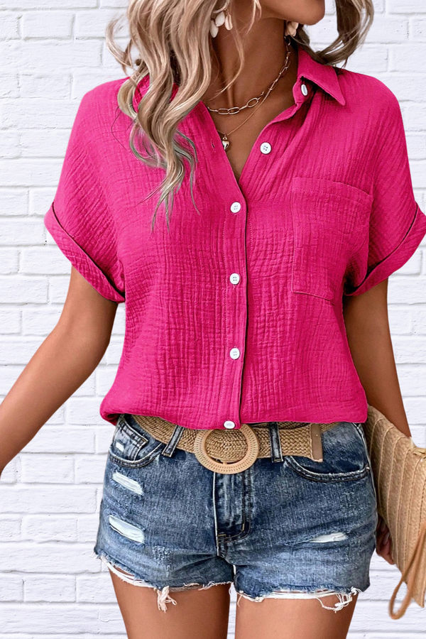 Textured Button Up Short Sleeve Shirt