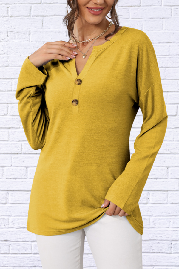 Yellow Notched Long Sleeve T-Shirt