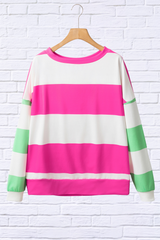 Rayne Contrast Color Block Round Neck Long Sleeve Top