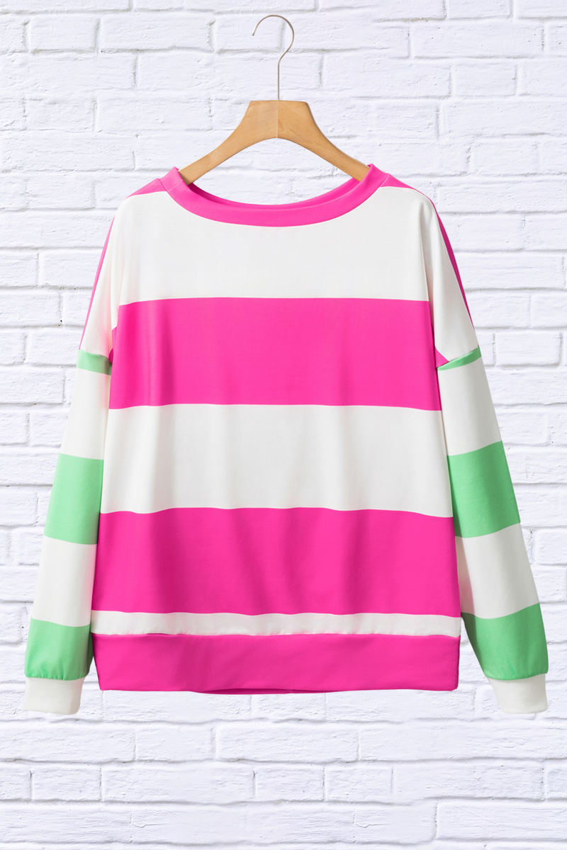 Rayne Contrast Color Block Round Neck Long Sleeve Top