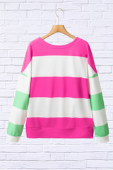 Rayne Contrast Color Block Round Neck Long Sleeve Top