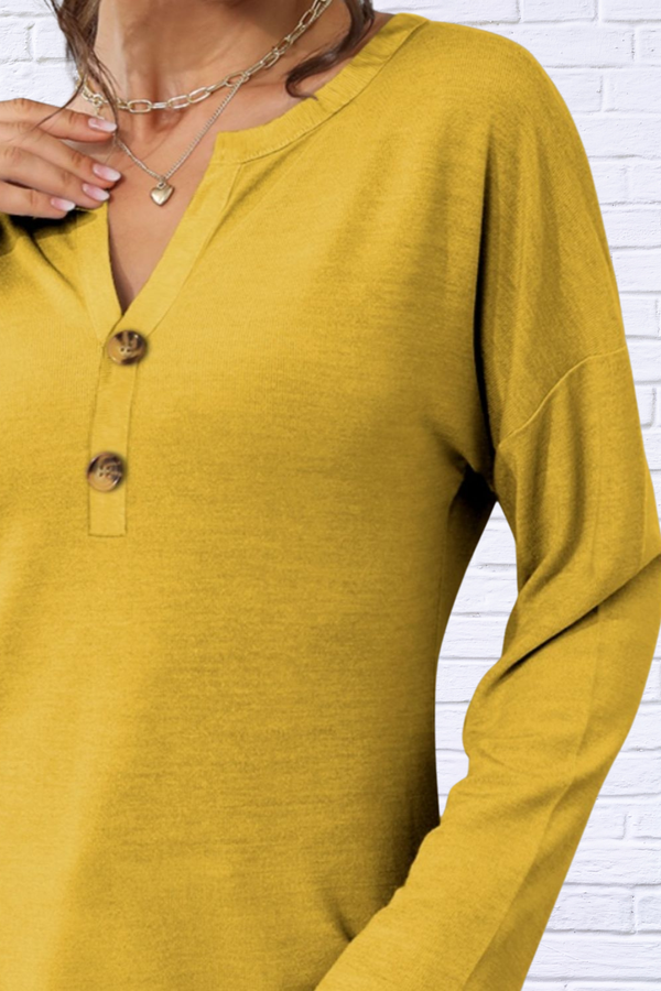 Yellow Notched Long Sleeve T-Shirt