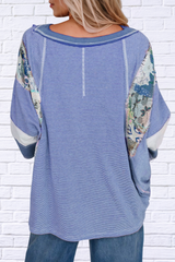 Striped Floral Patchwork Round Neck Top