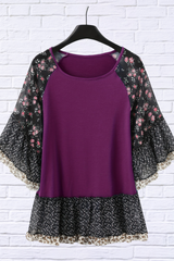 Full Size Frill Printed Round Neck Half Sleeve Blouse