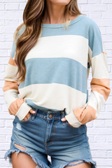 Rayne Contrast Color Block Round Neck Long Sleeve Top