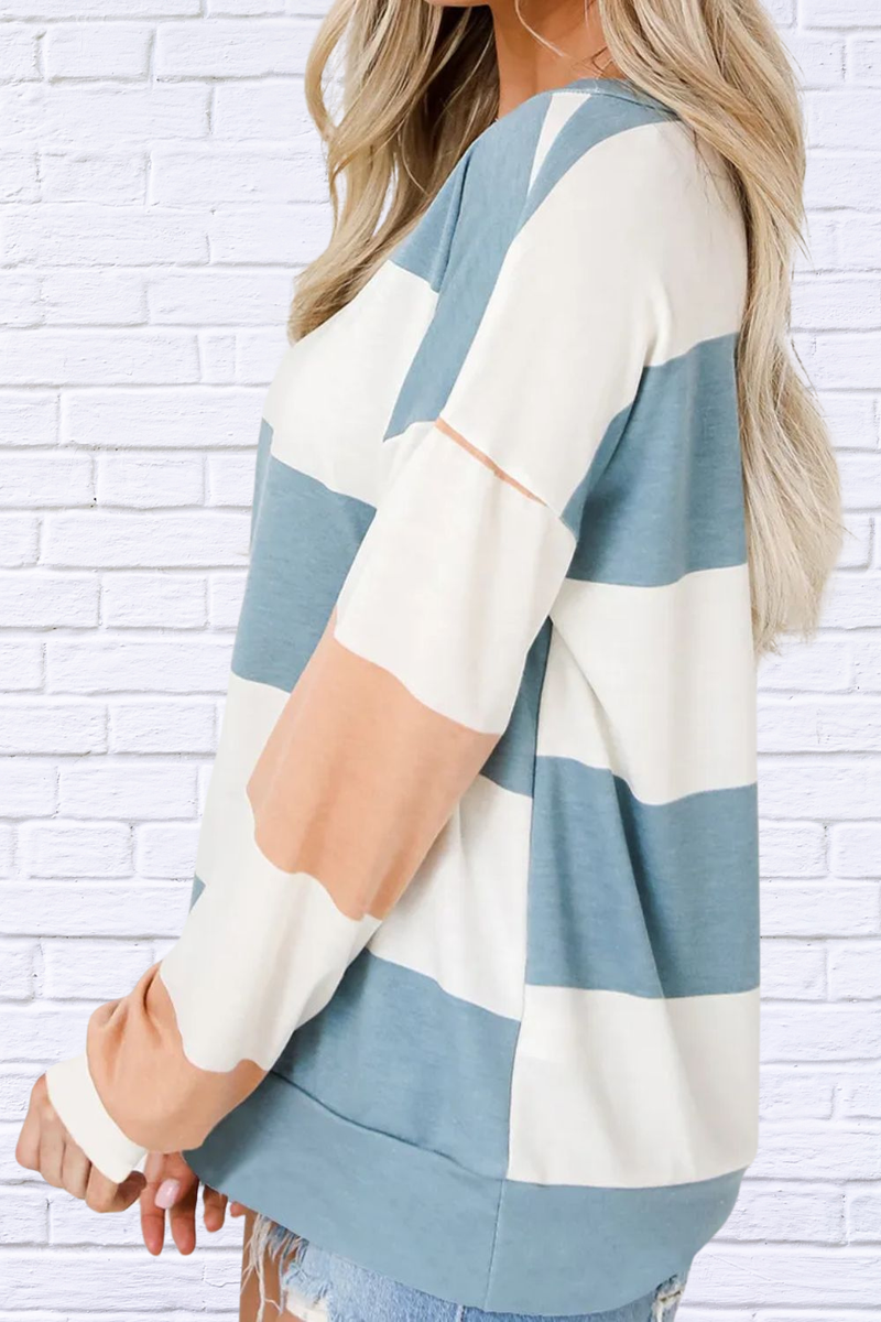 Rayne Contrast Color Block Round Neck Long Sleeve Top