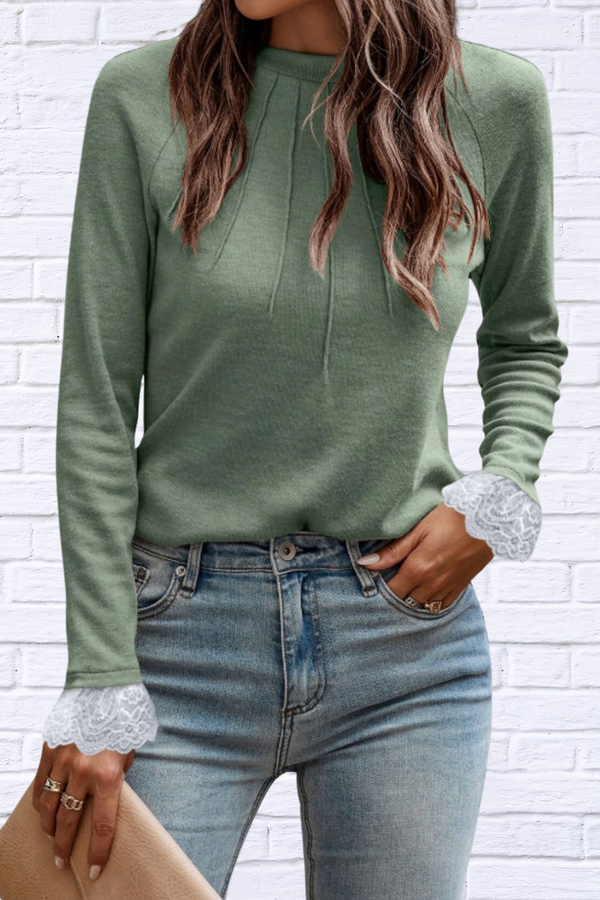 Audrey Lace Detail Round Neck Long Sleeve T-Shirt