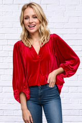 V-Neck Three-Quarter Sleeve Blouse