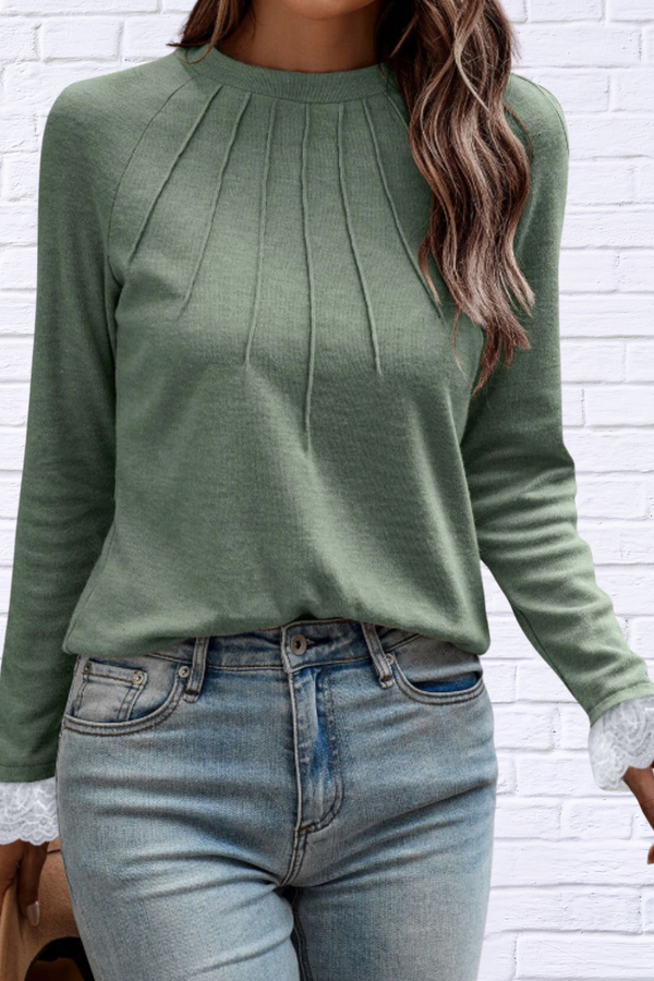 Audrey Lace Detail Round Neck Long Sleeve T-Shirt