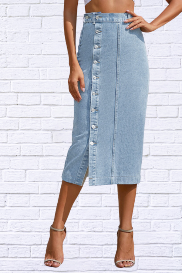 Button Irregular Split Denim High Waist Half-Body Skirt