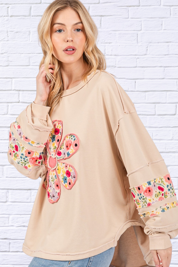 SAGE + FIG Daisy Patch Applique Long Sleeve Sweatshirt