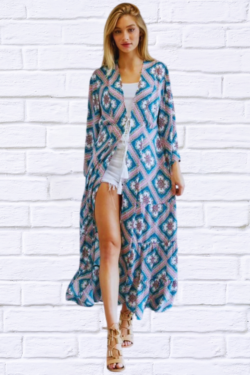 Printed Long Sleeve Loose Kimono