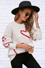 Heart Dropped Shoulder Long Sleeve Sweater