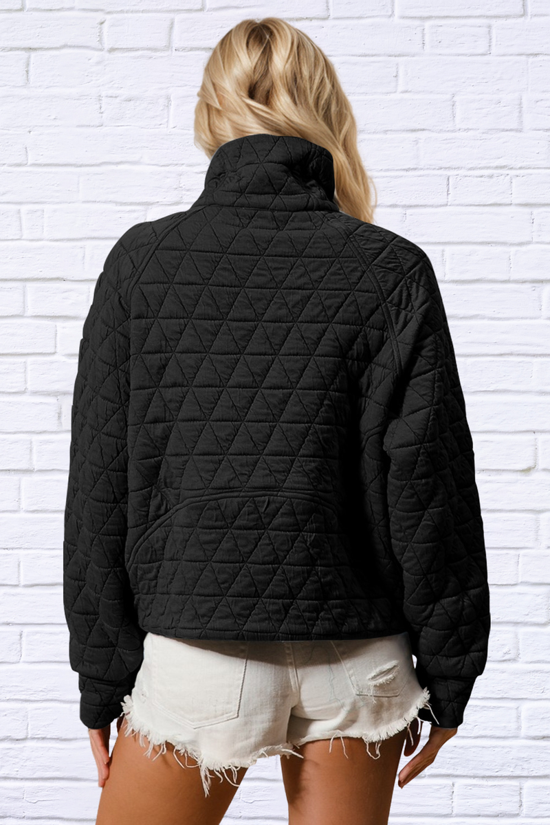 Half Zip Long Sleeve Quilted Sweatshirt with Pocket