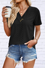 Eyelet V-Neck Short Sleeve Top