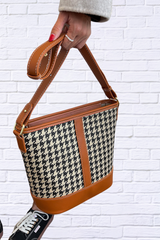 Houndstooth PU Leather Shoulder Bag