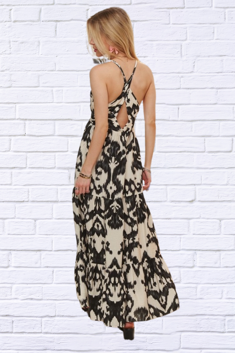 Crisscross Two-Tone V-Neck Maxi Dress