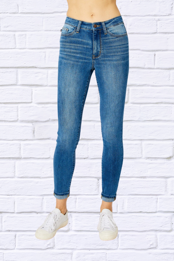 Judy Blue Full Size Cuffed Hem Low Waist Skinny Jeans