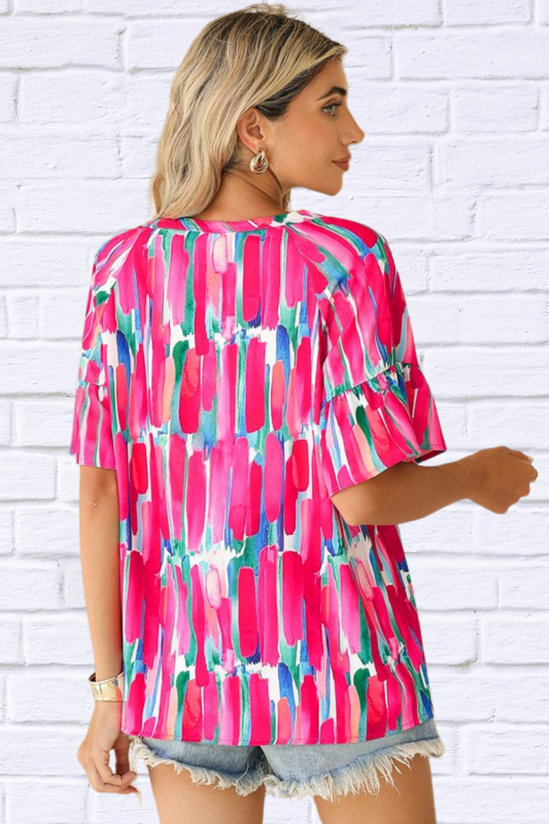 Jeanette Abstract Brushwork Print Blouse: Bold, Bright, and Beautiful