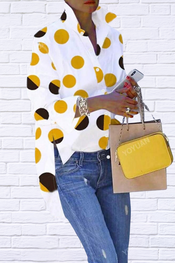 Polka Dot Asymmetrical Shirt with Flared Sleeve