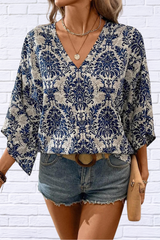 Printed V-Neck Three-Quarter Sleeve Blouse