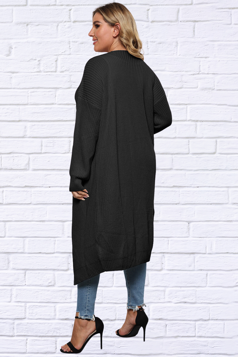 Woman's Black Plus Size Open Front Long Sleeve Cardigan