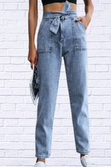 High Waisted Elastic Slim Fit Jeans