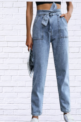 High Waisted Elastic Slim Fit Jeans