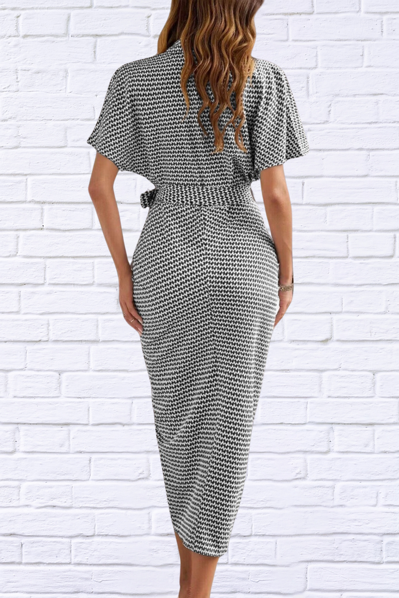 Devine Collared Neck Short Sleeve Midi Shirt Dress