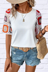 Geometric Round Neck Short Sleeve Blouse