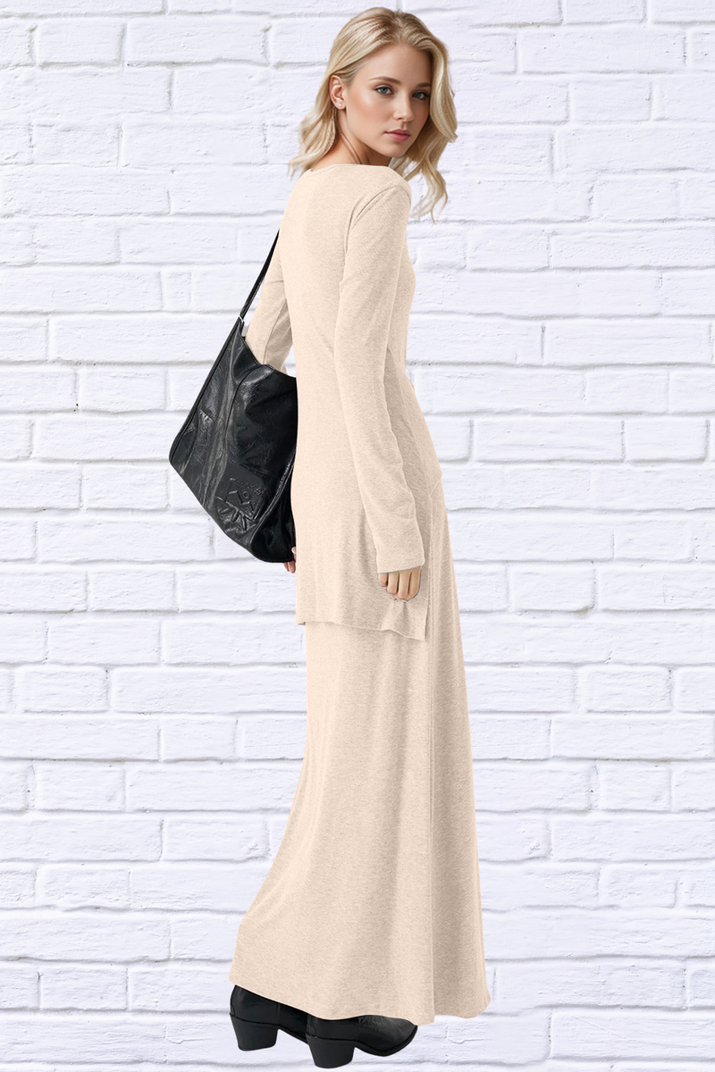 Tied Scoop Neck Long Sleeve Maxi Dress