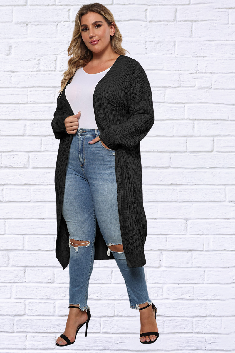 Woman's Black Plus Size Open Front Long Sleeve Cardigan