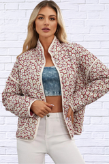 Floral Snap Down Mock Neck Coat