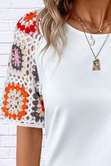 Geometric Round Neck Short Sleeve Blouse