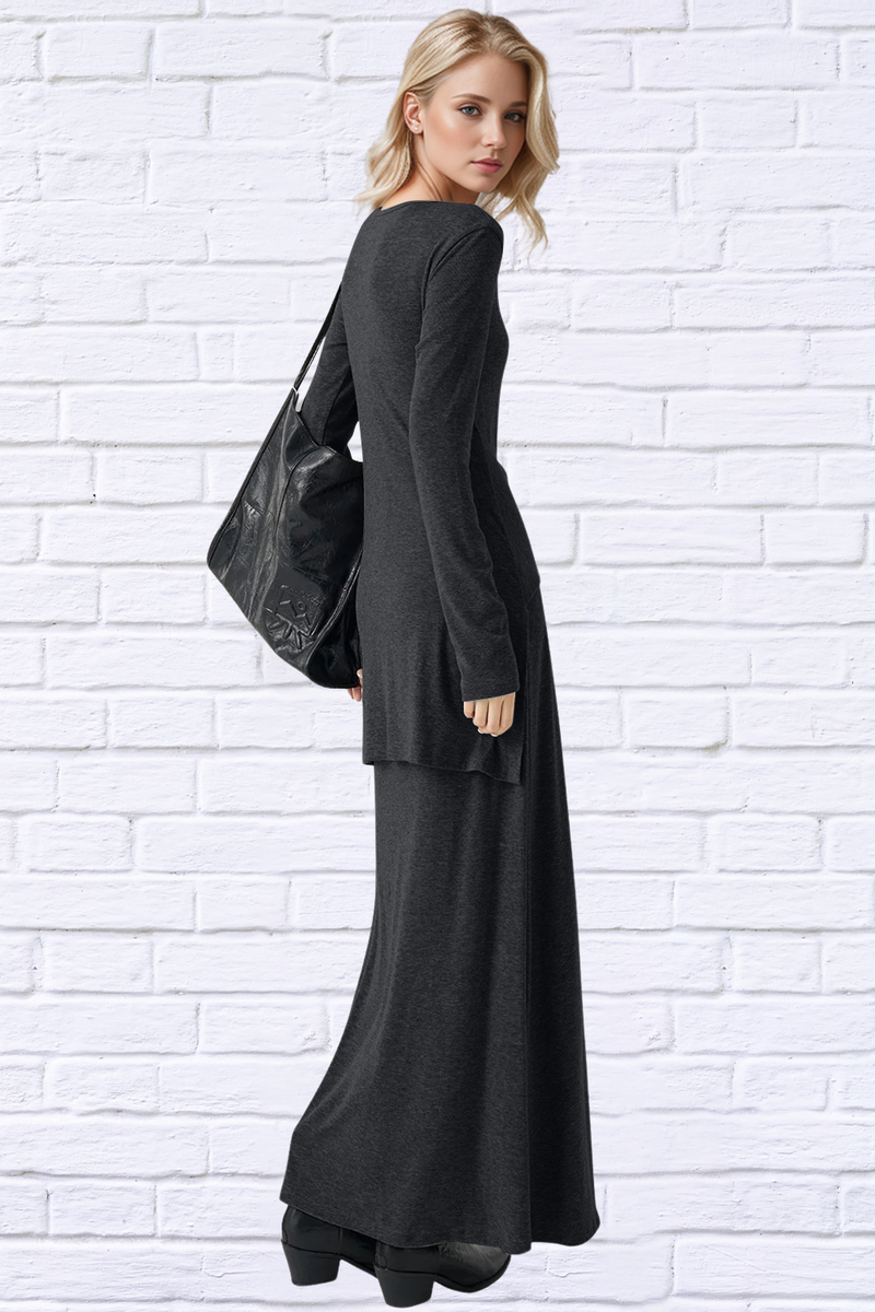 Tied Scoop Neck Long Sleeve Maxi Dress