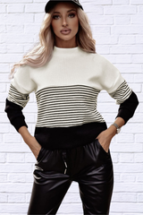 Striped Color Block Long Sleeve Knit Top