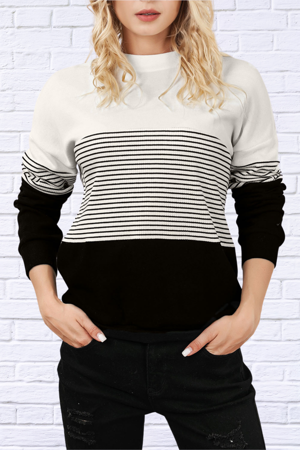 Striped Color Block Long Sleeve Knit Top